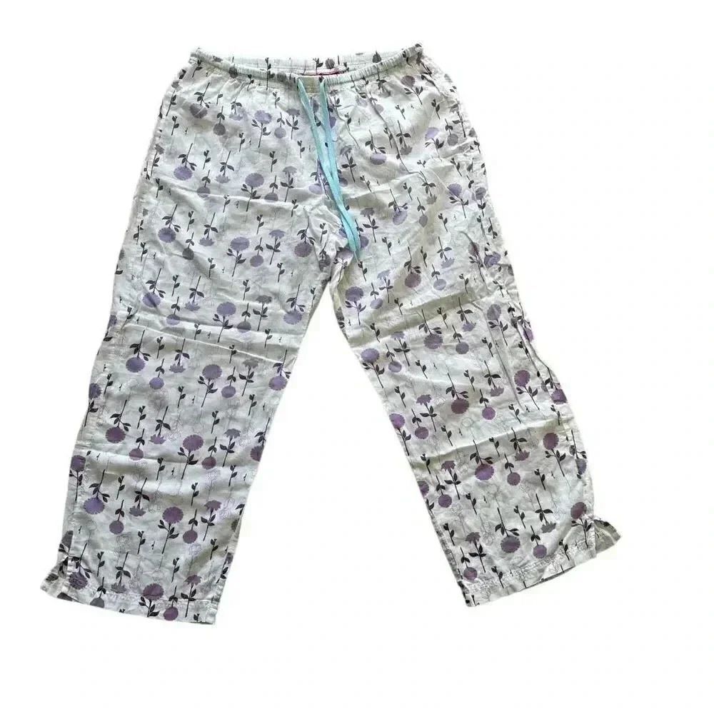 Swell Floral White Purple Wide Leg Pull On Bohemian Pajama Pants SZ S  #1772